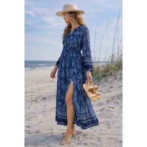 LoveShackFancy Maxi Dress Sz 2 Popover Side‎ Slit Lightweight Boho Feminine